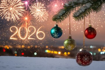 New year s eve celebration with fireworks and ornaments welcoming 2026