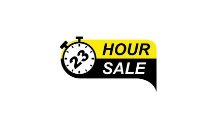 23 Hour Sale Timer Icon With Black and Yellow Speech Bubble stopwatch clock - Powered by Adobe