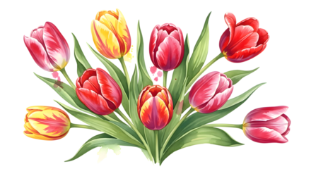 Watercolor tulip flower isolated on transparent background for your design work