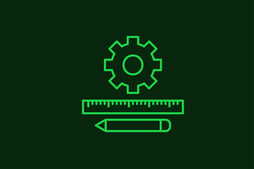 gear, ruler and pencil illustration in flat style design. Vector illustration.	