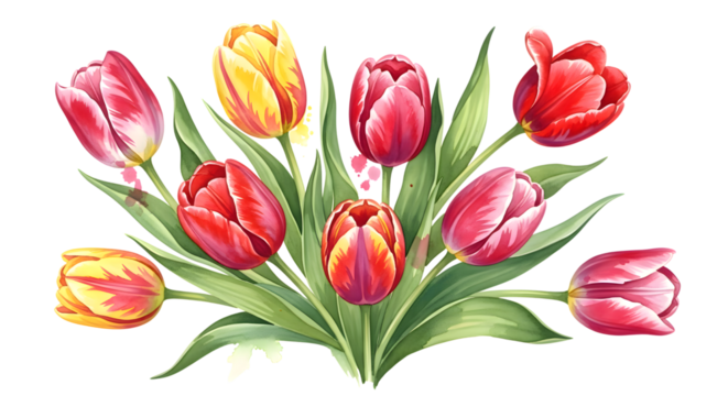 Watercolor tulip flower isolated on transparent background for your design work