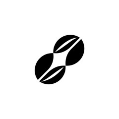 Abstract symmetrical shape with curved black elements on transparent background silhouette