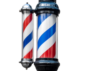 Firefly_Traditional barber pole with red white and blue stripes isolated on a transparent background