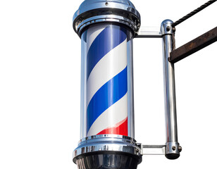 Firefly_Traditional barber pole with red white and blue stripes isolated on a transparent background