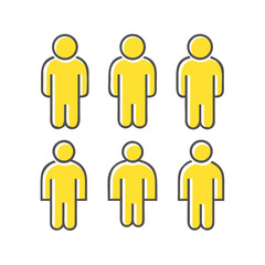 vector set. group of different minimalistic linear people with bright yellow accents in trendy flat design style. useful for web, graphic design, print, mobile applications, flyers, brochures, ... See