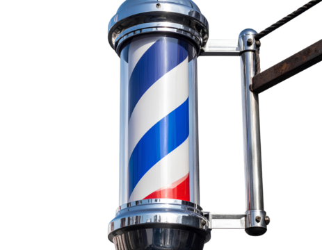 Firefly_Traditional barber pole with red white and blue stripes isolated on a transparent background