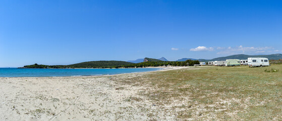 Panoramic View of Ammoudia Beach with Caravans in Preveza