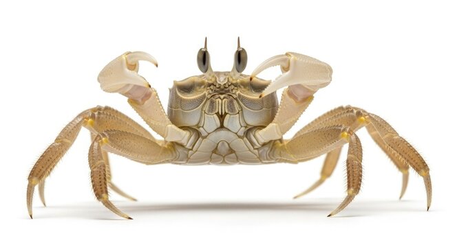 Ghost crab with claws raised, isolated on white background