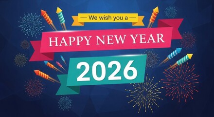 Happy New Year 2026 Fireworks and Rockets Celebration