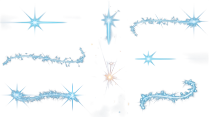 Blue and gold light trails and starbursts with glowing particles on black graphic design png Design Elements Isolated on Transparent Background