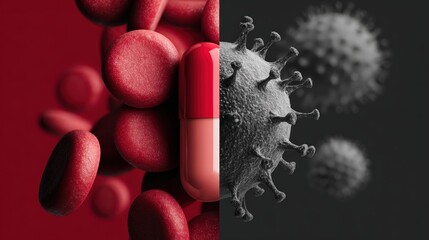 Immune Support Supplement Banner: Protection vs. Virus Threat in High-Contrast Style