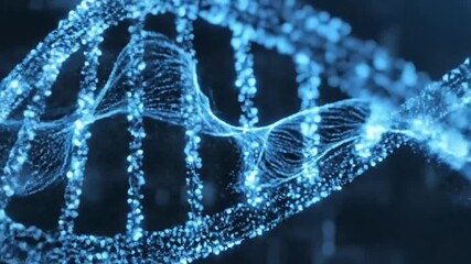 Abstract Glowing Blue Dna Double Helix Strand Particle Structure Against Dark Background Conceptual Animation Genetic Molecule Medical Research Backdrop - Powered by Adobe