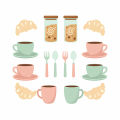Obraz premium A Cute Pastel Coffee and Breakfast Set Illustration