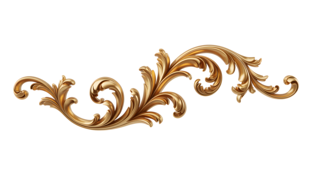 Golden ornate scrollwork flourish isolated on transparent background