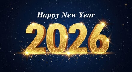 Sparkling golden 2026 numbers with starry background for New Year