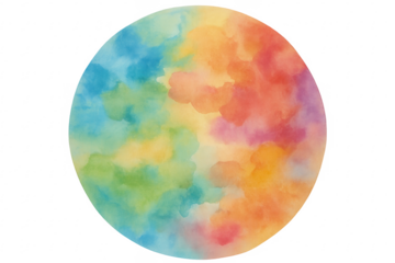 Watercolor painting circle with colorful rainbow texture