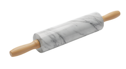 Classic marble rolling pin with wooden handles, kitchen baking utensil tool object isolated PNG with Transparent Background