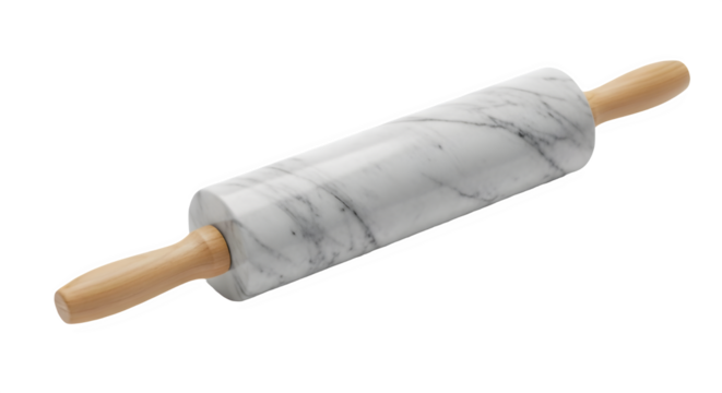 Classic marble rolling pin with wooden handles, kitchen baking utensil tool object isolated PNG with Transparent Background - Powered by Adobe