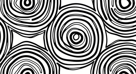 Abstract pattern of repeating concentric circles and spirals in black and white, creating a visual texture.