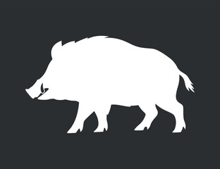 Wild Boar Silhouette Vector Illustration on Dark Background