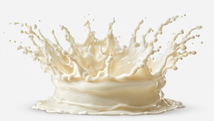 Dairy photography concept featuring a milk splash crown with a creamy texture isolated on a white background