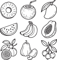 Hand-drawn set of tropical fruits vintage