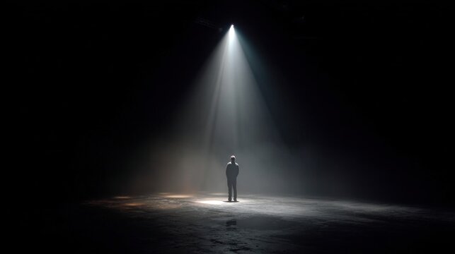 Man standing in spotlight on dark stage