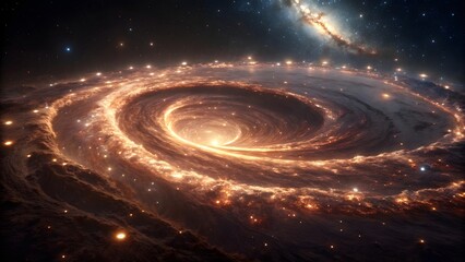 Glowing Fractal Wormhole Ring in Space with Swirling Stars