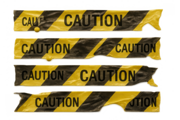 Caution tape warning barriers creating a no entry safety zone with yellow and black stripes, danger concept, transparent background