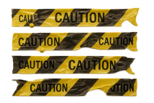 Caution tape warning barriers creating a no entry safety zone with yellow and black stripes, danger concept, transparent background