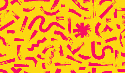 Seamless pattern brush drawn circles, black curved lines. Thick geometric brush stroke. Wavy, curly lines, round shapes, vector shapes. Bold stripes, abstract forms. Geometric seamless elements vector