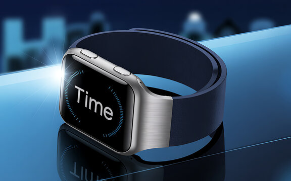 Smartwatch with the word time displayed on screen