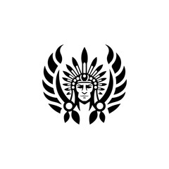 Fototapeta premium Illustration of a tribal chief with feather headdress on transparent background silhouette