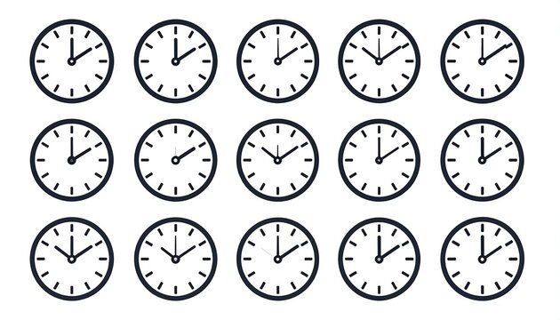 Collection of Analog Clocks Showing Different Times.