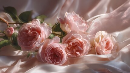 Obraz premium Wedding rings resting on flowers and a wedding invitation, soft natural lighting emphasizing elegance and detail.