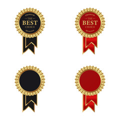 Premium gold best choice award badge with red and black ribbons