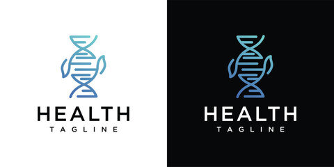 DNA health logo design template with leaves. DNA design logo icon