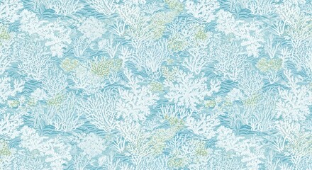 Seamless pattern of abstract blue and white coral branches creates a serene and calming underwater aesthetic for any surface