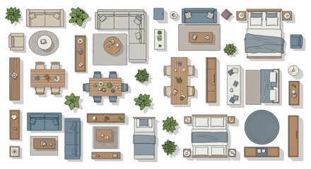 floor plan furniture top view a detailed arrangement of living and bedroom furniture ideal for interior design projects and space planning needs.