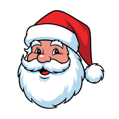 Iconic Cartoon Santa Claus Face with a Jolly Expression, Red Hat, and Fluffy White Beard