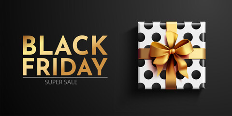 Black Friday sale banner with present box. Vector illustration