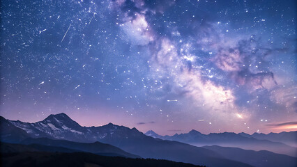 Milky way over the mountains at night. Starry sky and stars.