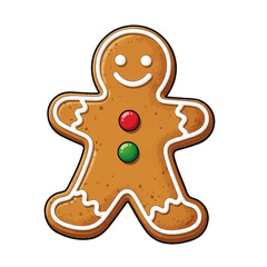 Classic Gingerbread Man Cookie Illustration with White Icing Decoration and Bowtie