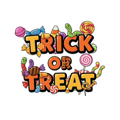 Obraz premium Halloween Trick or Treat Candy Illustration Featuring Gummy Worms and Sweets