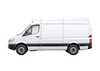 Side view of a white delivery van.  Large cargo space.  Simple, clean design.  Solid, reliable vehicle
