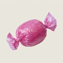 Single pink wrapped hard candy on a light background