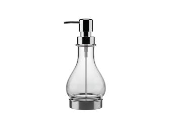 Clear glass soap dispenser with chrome pump and base metal