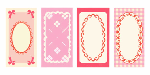 Collection of four decorative pink and cream frames with cute bows and scalloped edges