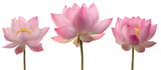 Three delicate pink lotus flowers against a black background