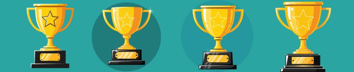 Golden Trophy Cup Set Achievement Success and Recognition Icons